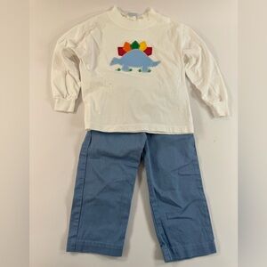 Bailey Boys - Dinosaur Applique Shirt & Blue Pants Outfit Set 2T